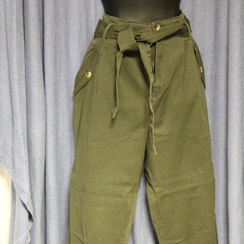 H&M military style high waisted tie waist pants